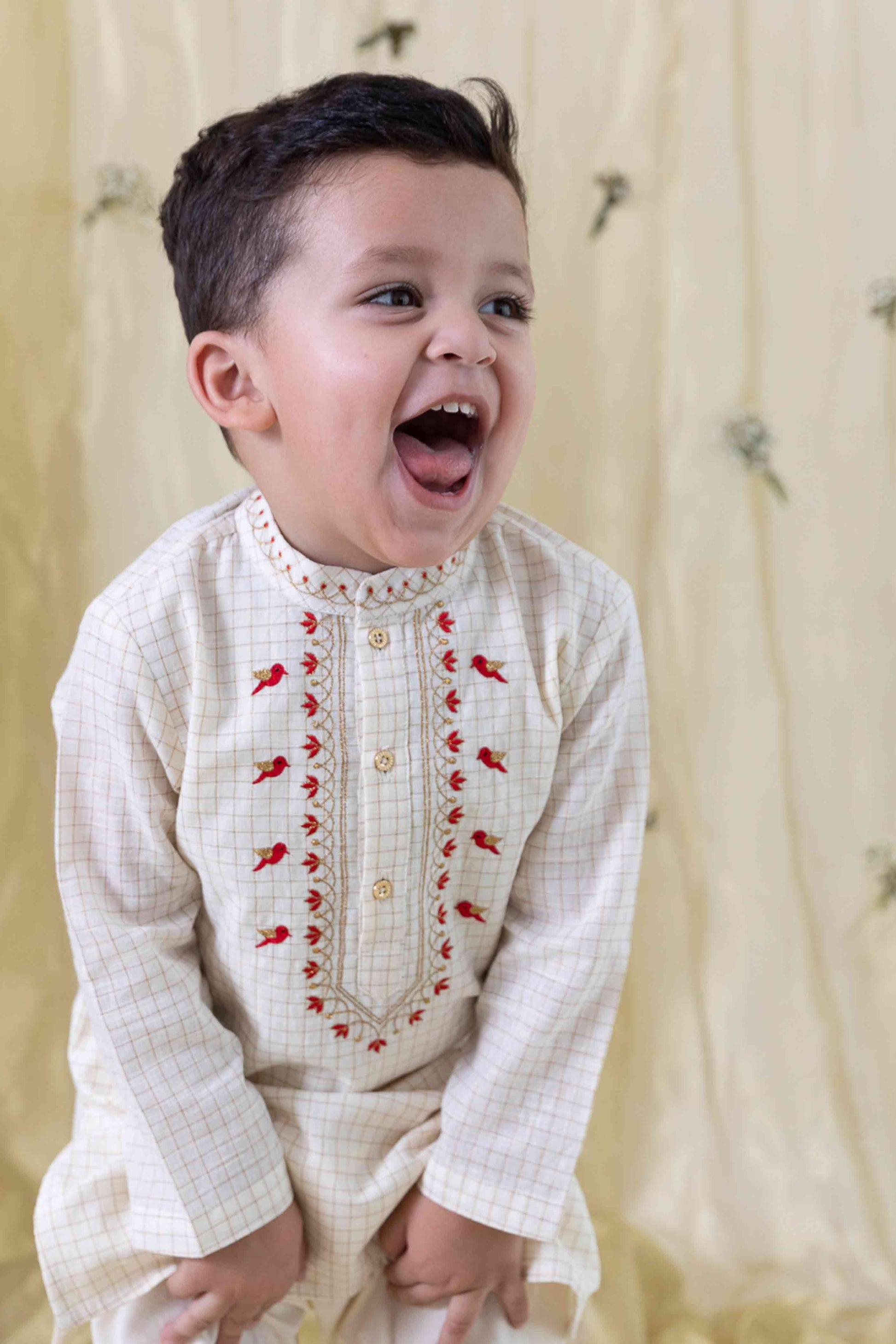 Chidiya Udd Zari Kurta Set - Cream - Eco-friendly - Sama Homes