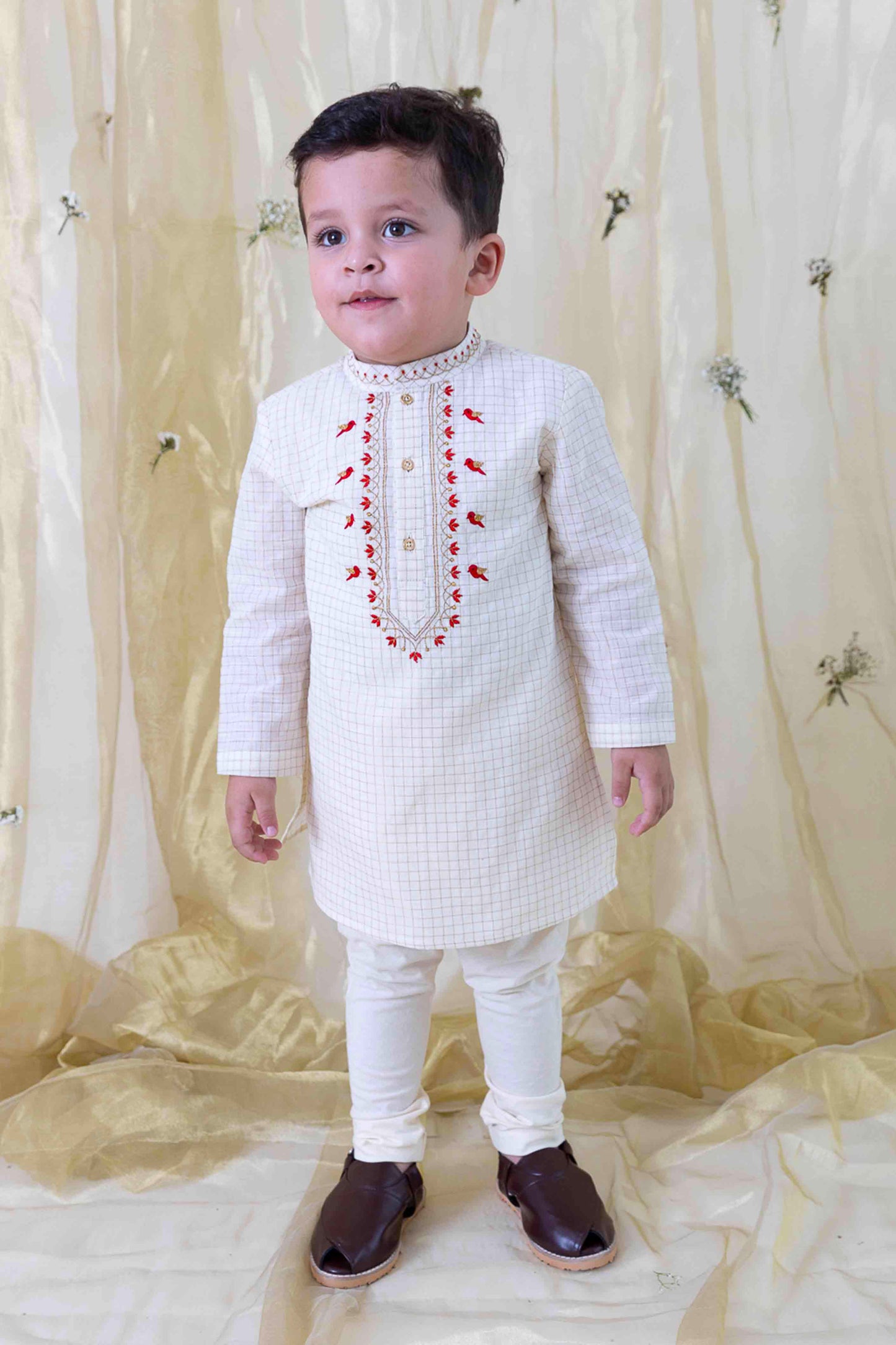 Chidiya Udd Zari Kurta Set - Cream