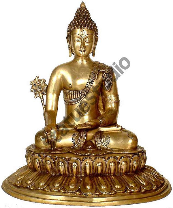 Vintage Bronze Sitting Medicine Buddha Tibetan Deity Statue 2 Feet - Eco-friendly - Sama Homes