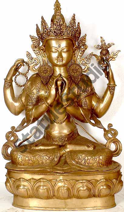Antique Large Size Four Armed Tibetan Buddhist Lord Avalokiteshwara Statue 38" by vendor-unknown - Buddha (View 2)