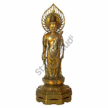 Antique Japanase Buddhist Brass Buddha Standing Large Statue Masterpiece 24" by vendor-unknown - Buddha (View 2)