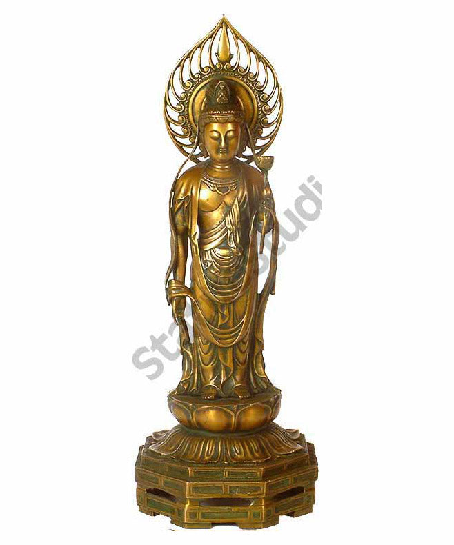 Antique Japanase Buddhist Brass Buddha Standing Large Statue Masterpiece 24" - Eco-friendly - Sama Homes