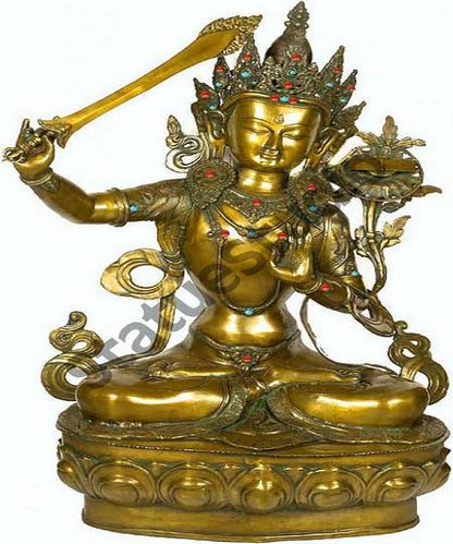 Perfect Living Room Décor Masterpiece Tibetan Buddhist Deity Manjushri Statue 3 Feet by vendor-unknown - Buddha