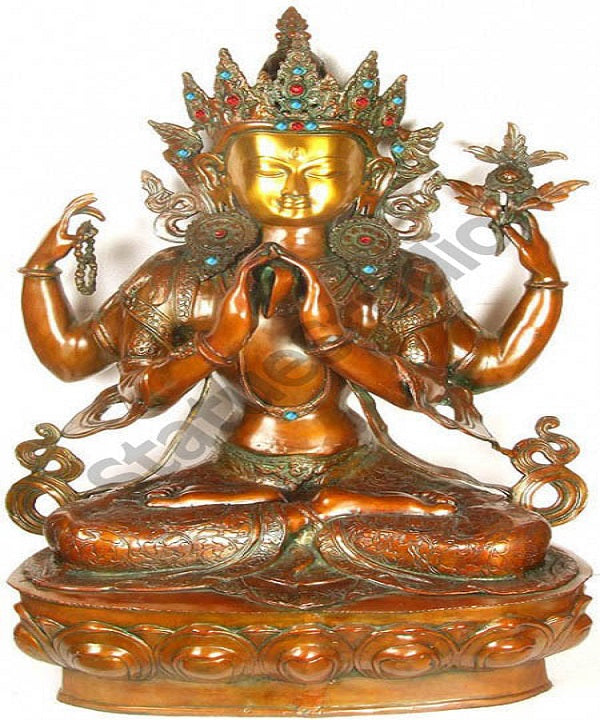 Large Size Vintage Buddhism God Four Armed Avalokiteshwara Big Statue 3 Feet - Eco-friendly - Sama Homes