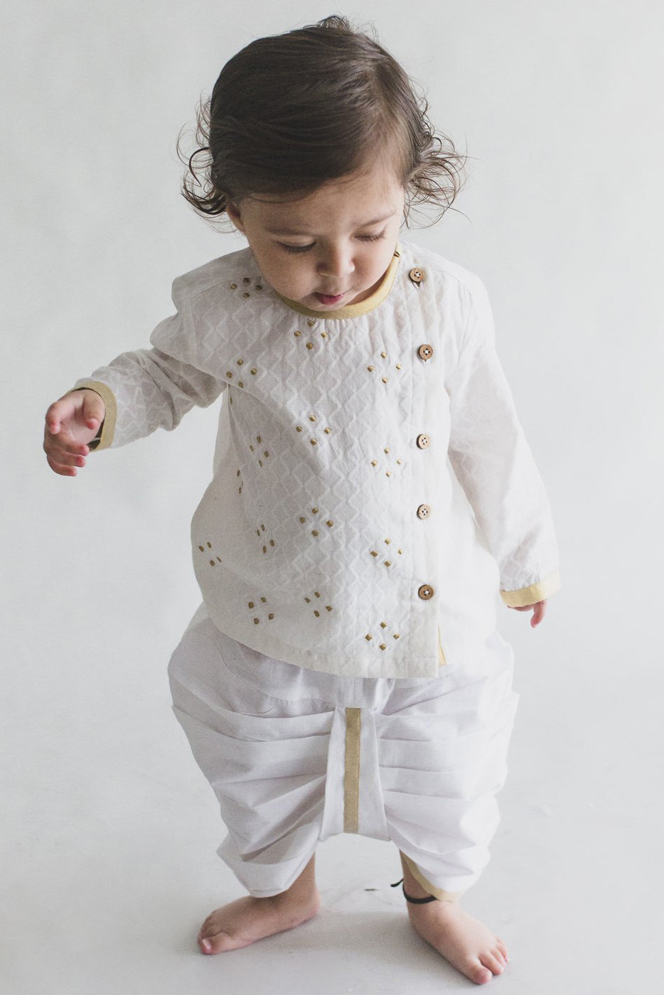 Baby Boy White Zari Kurta Dhoti Set