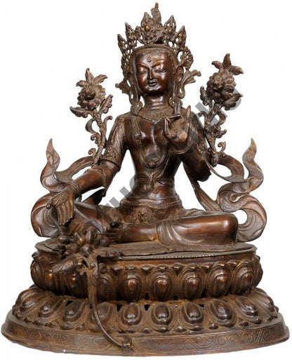 Antique Indian handicraft Green Tara Buddhist Deity Big Statue 2 Feet by vendor-unknown - Hindu Gods (View 2)