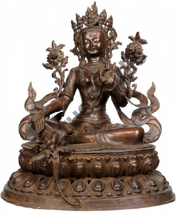 Antique Indian handicraft Green Tara Buddhist Deity Big Statue 2 Feet - Eco-friendly - Sama Homes