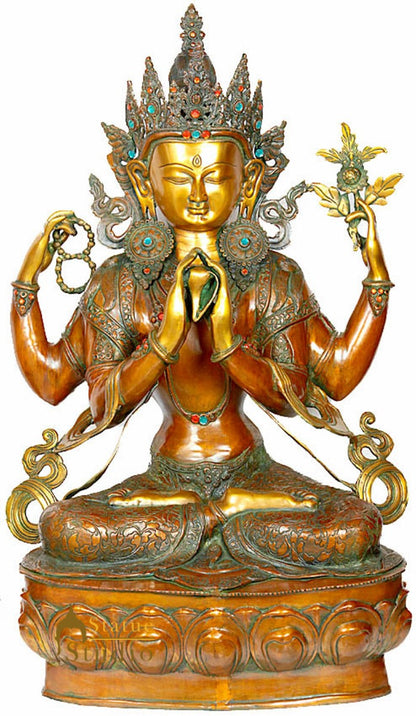 Four Armed Avalokiteshwara Buddha Large Size Home Garden Décor Statue 3 Feet" by vendor-unknown - Buddha (View 2)