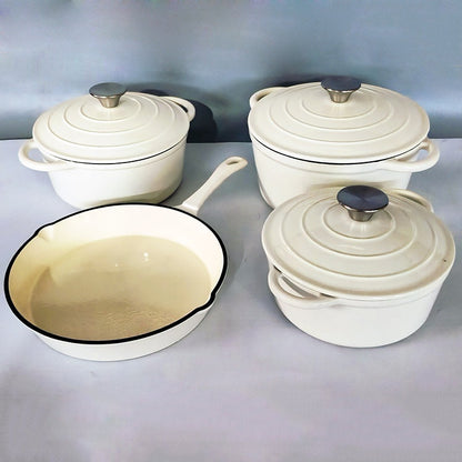 Inner White Enameled Cast-iron Cookware Household Enamel Soup Deep Stew Casserole Four-piece Set by SAMA Homes - 0 (View 8)