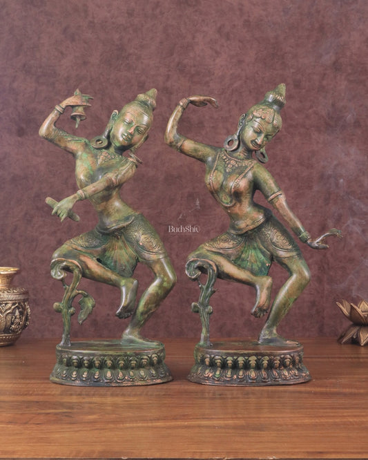 15" Lord Shiva and Parvati Dancing Idols brass idols antique Patina | 100% Certified Copper & Brass - Sama Homes Idol - Brass Sculpture