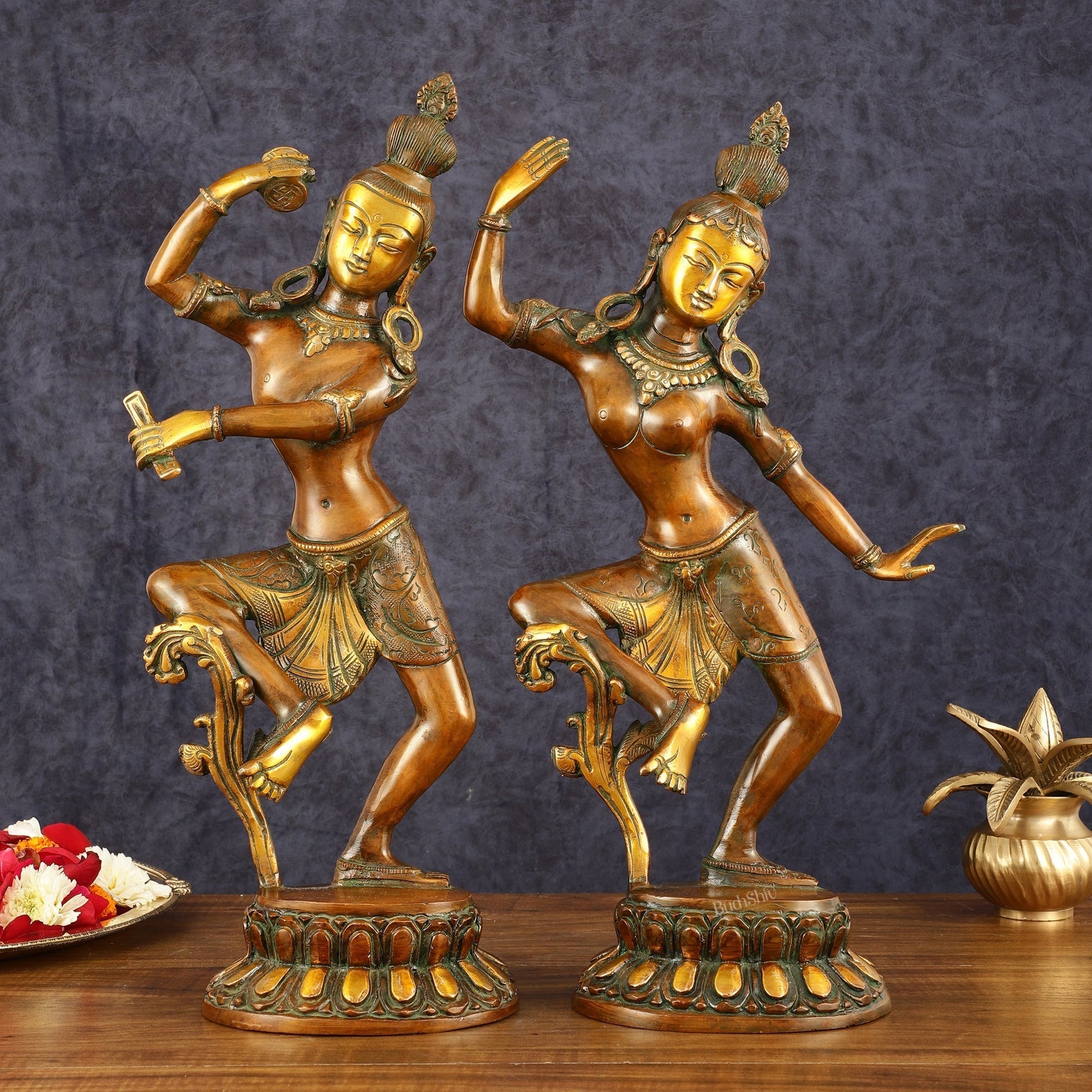 15" Lord Shiva and Parvati Dancing Idols - Pure Brass | 100% Certified Copper & Brass - Sama Homes Idol - Brass Sculpture - Eco-friendly - Sama Homes