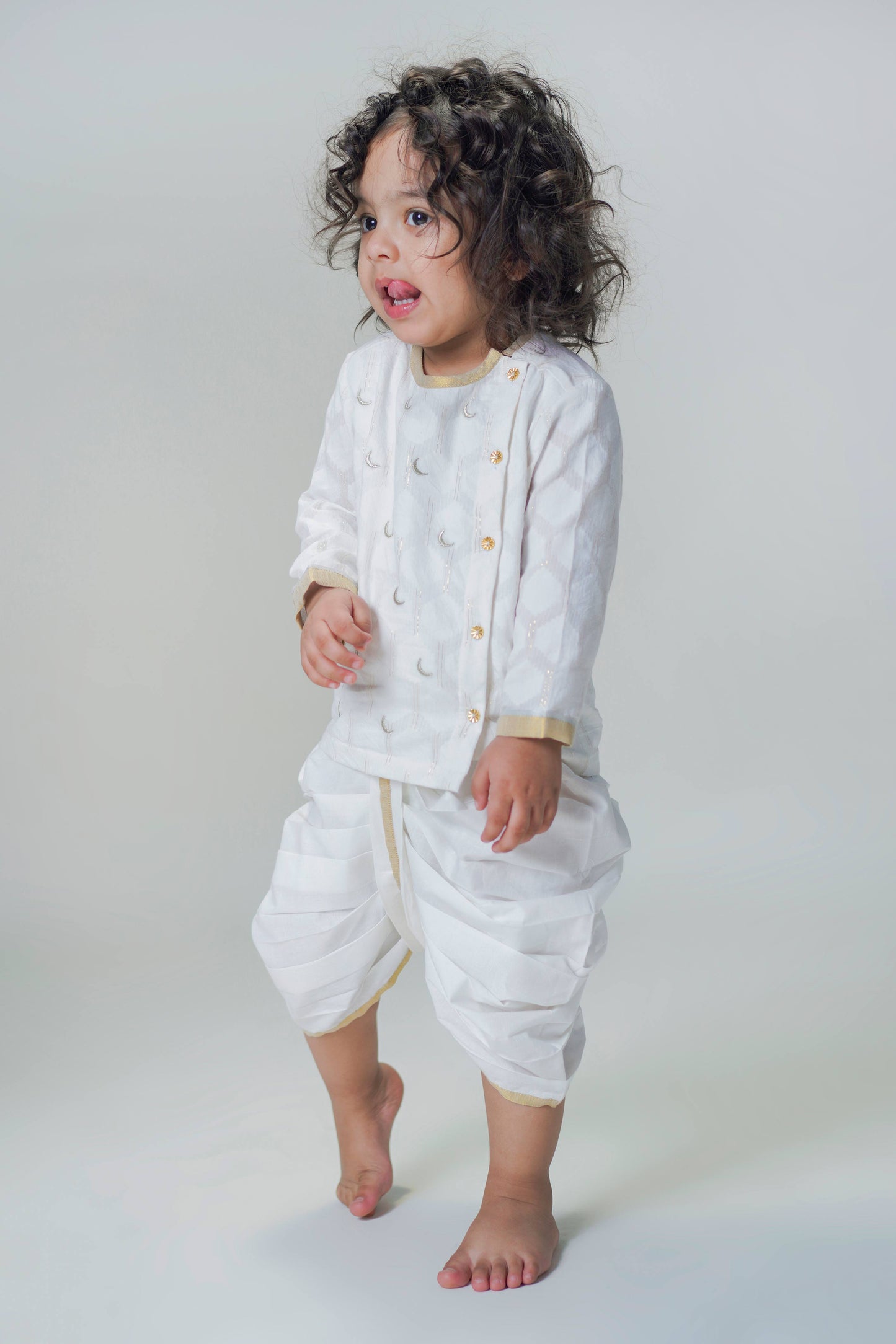 Baby Boy Chand Moon Dhoti Kurta Set-White