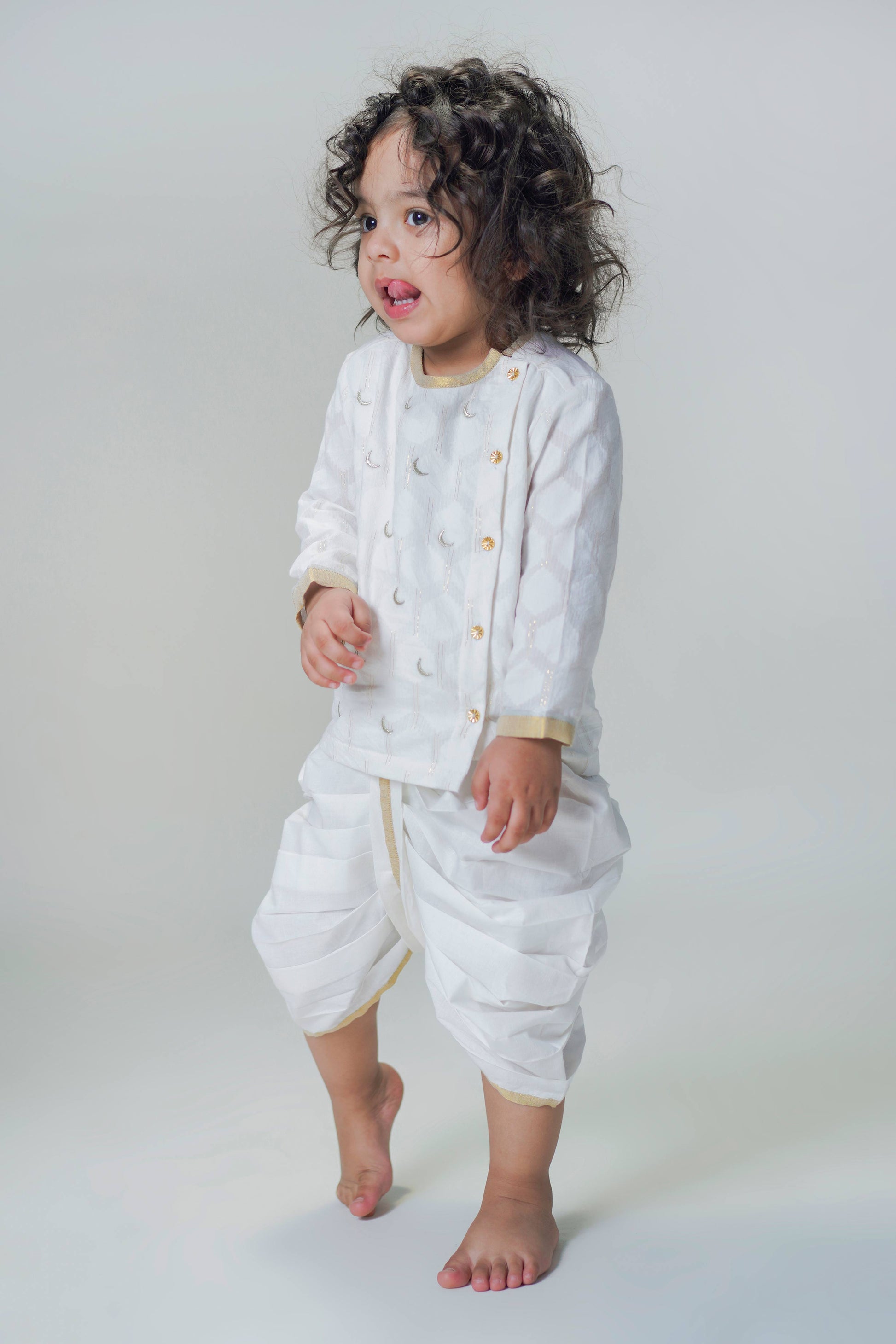Baby Boy Chand Moon Dhoti Kurta Set-White - Image 2