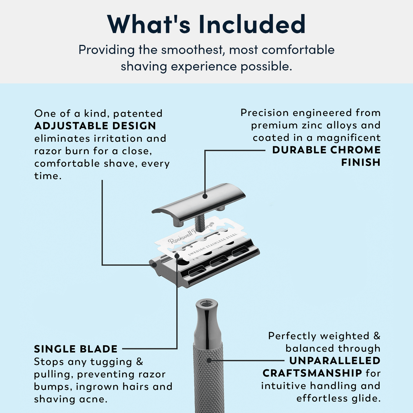 Rockwell 2C Adjustable DE Safety Razor - Gunmetal (2 Settings)