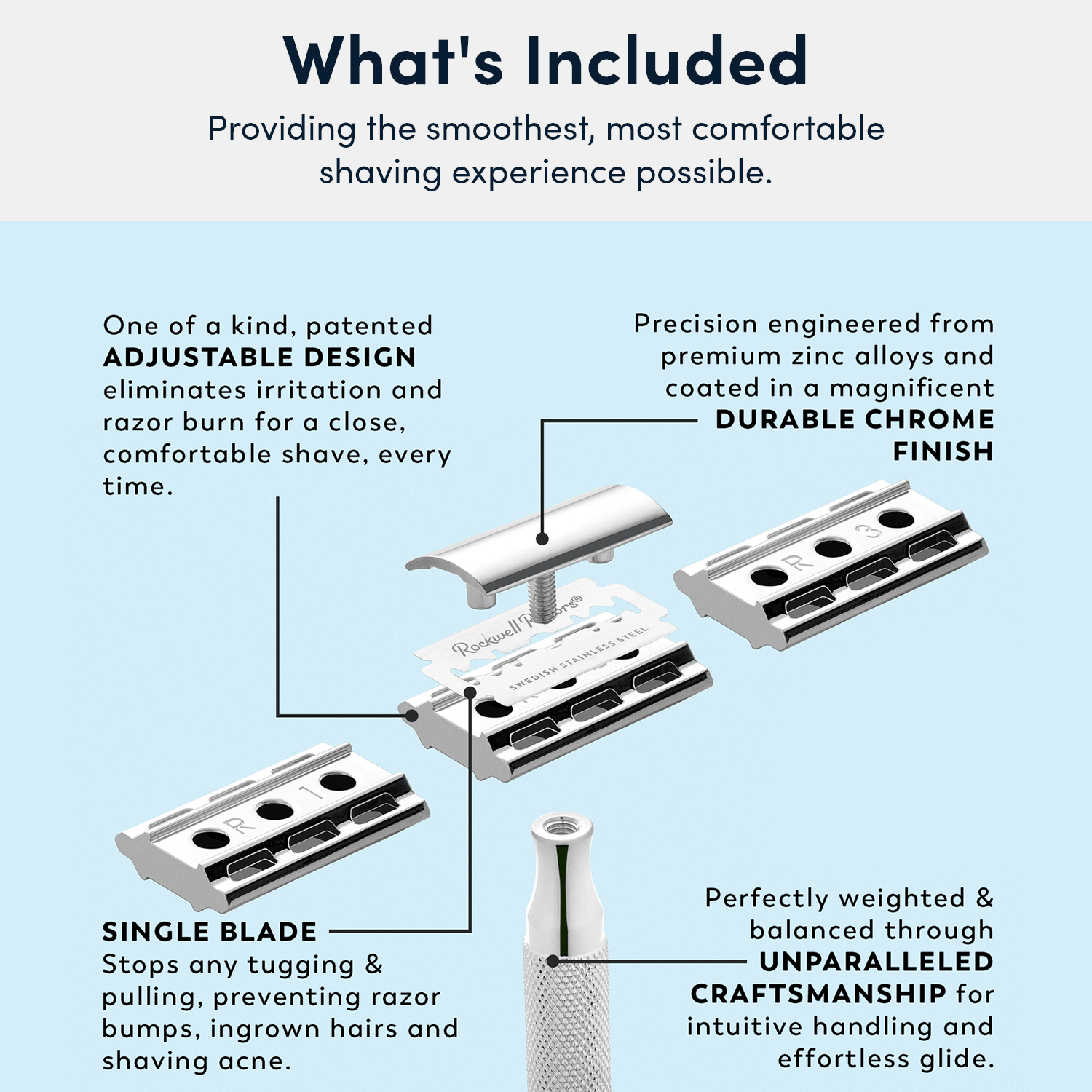 Rockwell 6C Adjustable Safety Razor - White Chrome (Beginner Friendly) - Image 5