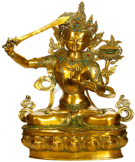 Vintage Fengshui Vastu Décor Nepal Buddhist Deity Manjushri Sculpture 39"
