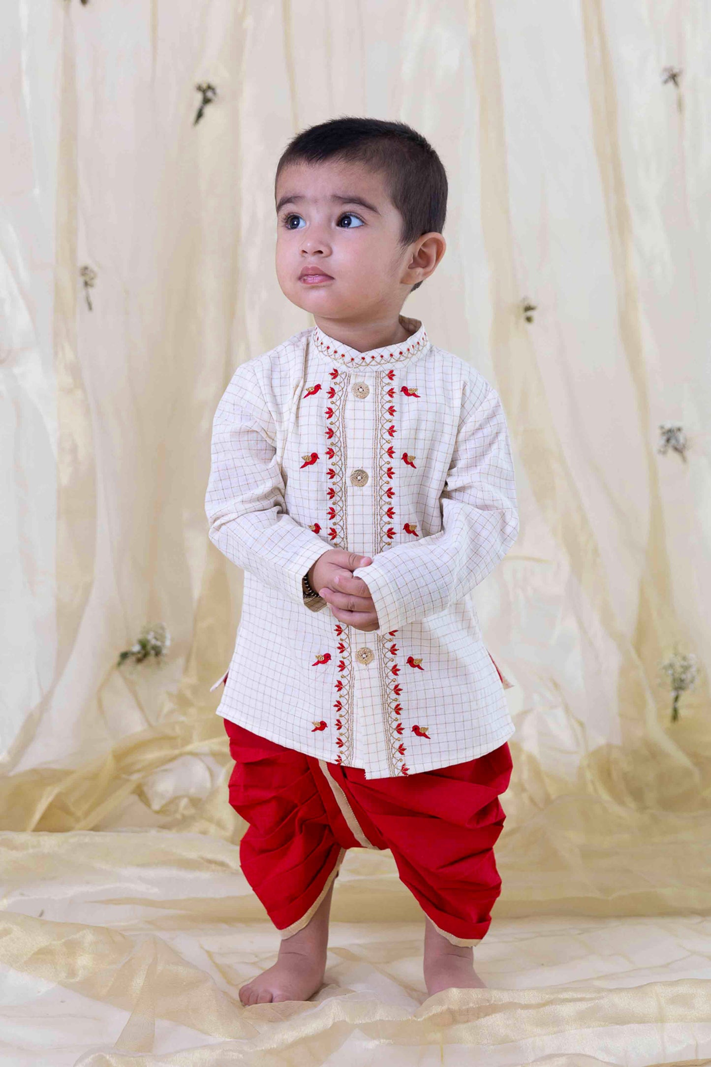 Chidiya Udd Zari Dhoti Set - Cream