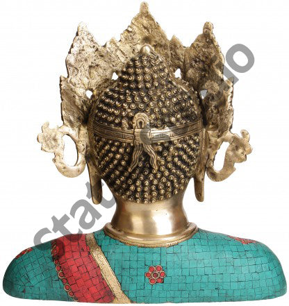 Living Room Decorative Big Crowned Lord Buddha Bust Statue Showpiece 15"