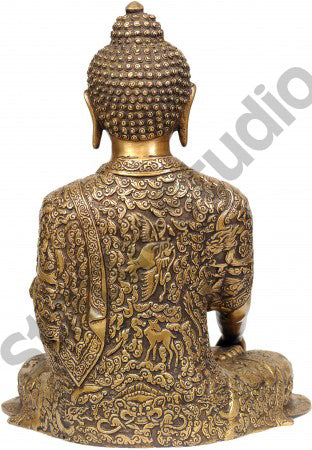 Bhumisparsha Mudra Earth Touching Buddha with Decorative Robe Statue 13" - Image 3