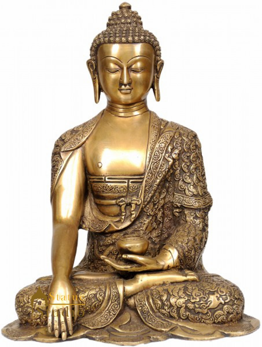 Bhumisparsha Mudra Earth Touching Buddha with Decorative Robe Statue 13" - Image 2