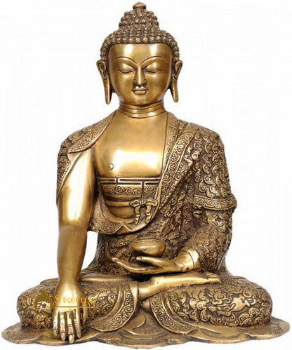 Bhumisparsha Mudra Earth Touching Buddha with Decorative Robe Statue 13" by vendor-unknown - Buddha