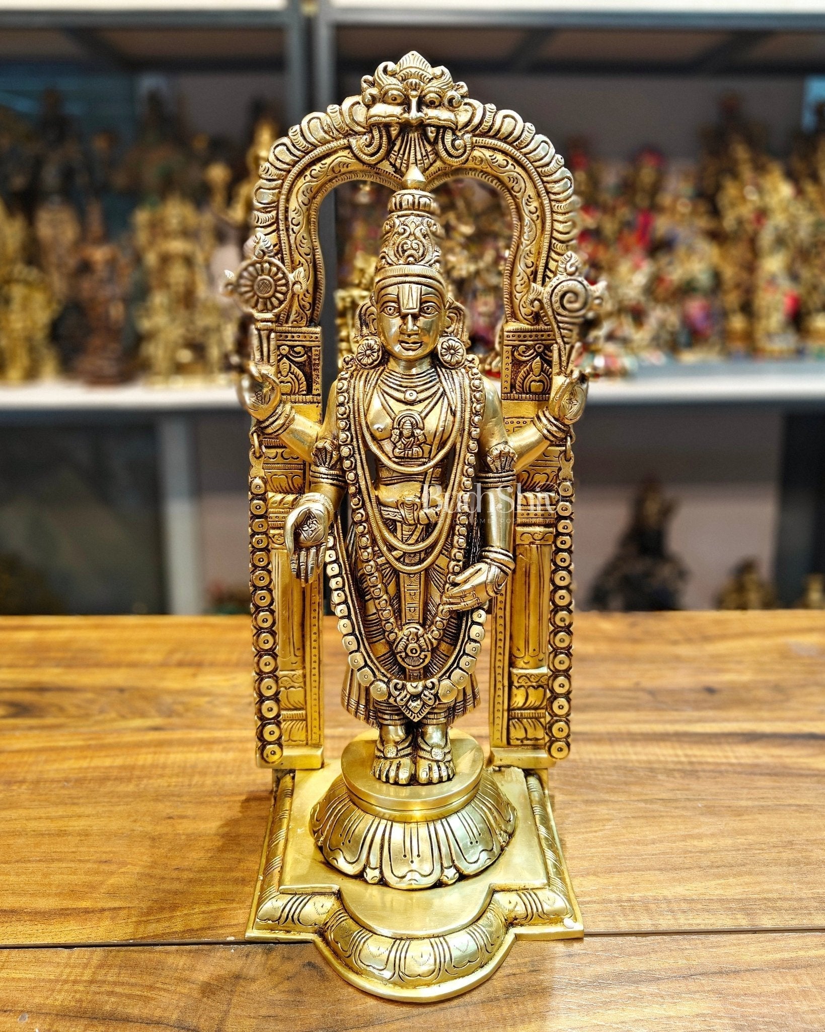 17-Inch Brass Tirupati Balaji Lord Venkateshwara with Frame antique tone | 100% Certified Copper & Brass - Sama Homes Idol - Brass Sculpture - Eco-friendly - Sama Homes