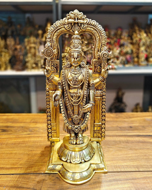 17-Inch Brass Tirupati Balaji Lord Venkateshwara with Frame antique tone | 100% Certified Copper & Brass