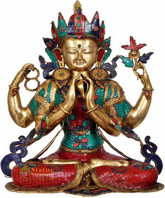 Large Size Shadakshari Lokeshvara Four Armed Avalokiteshvara Décor Statue 31"
