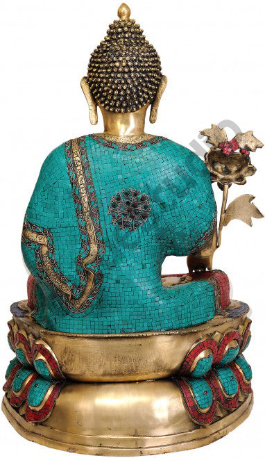 Large Life Size Medicine Healing Turquoise Coral Inlay Décor Statue 39" - Image 3