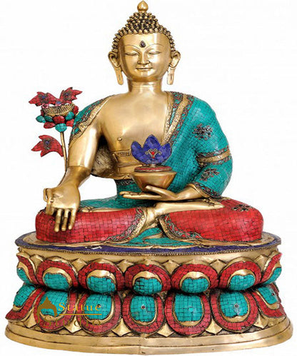 Large Life Size Medicine Healing Turquoise Coral Inlay Décor Statue 39" by vendor-unknown - Buddha
