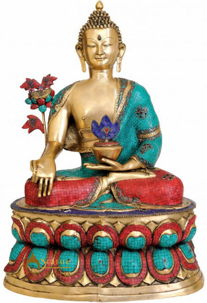 Large Life Size Medicine Healing Turquoise Coral Inlay Décor Statue 39" by vendor-unknown - Buddha (View 2)