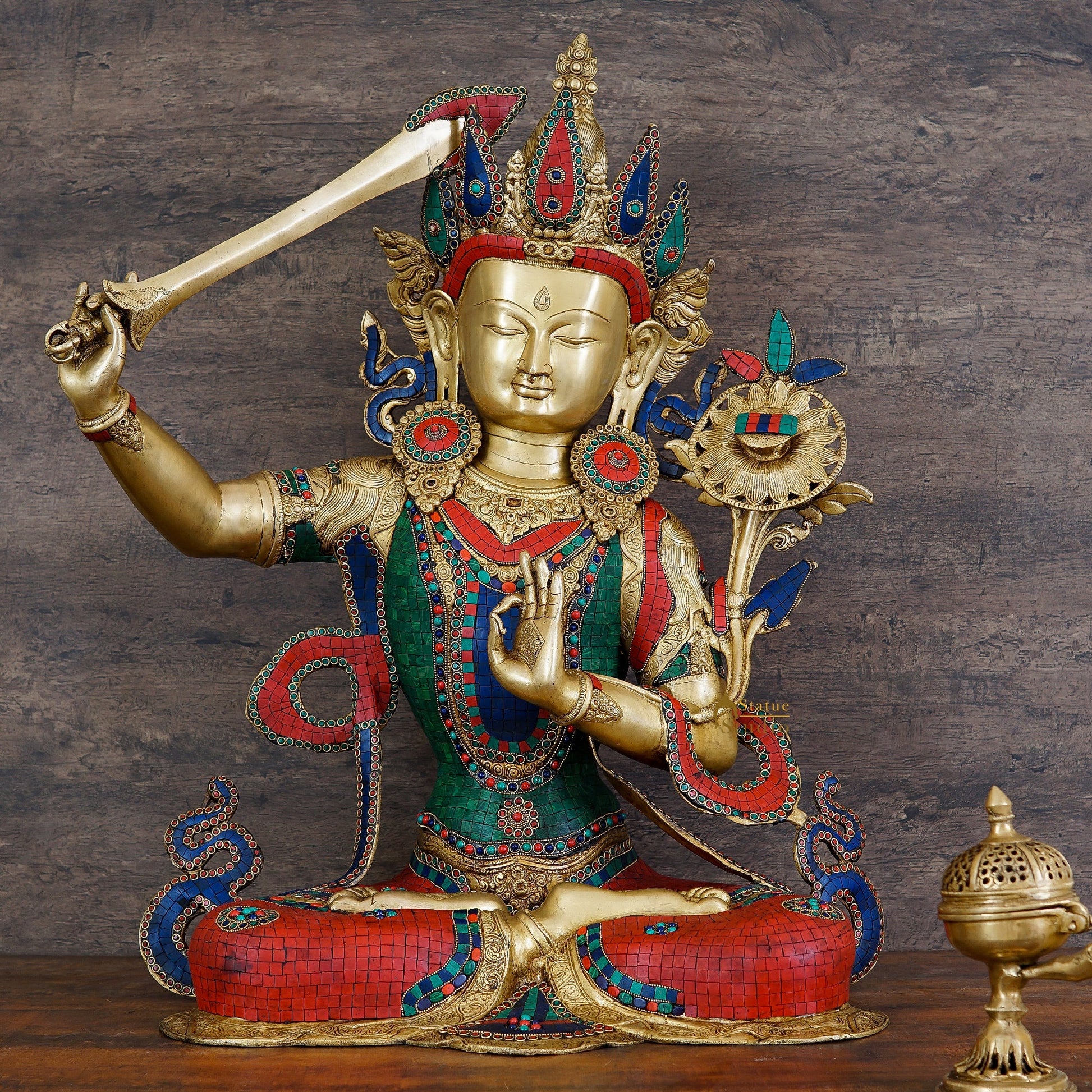Brass Large Buddhism Goddess Manjushri Statue For Home Docor 32" - Image 2
