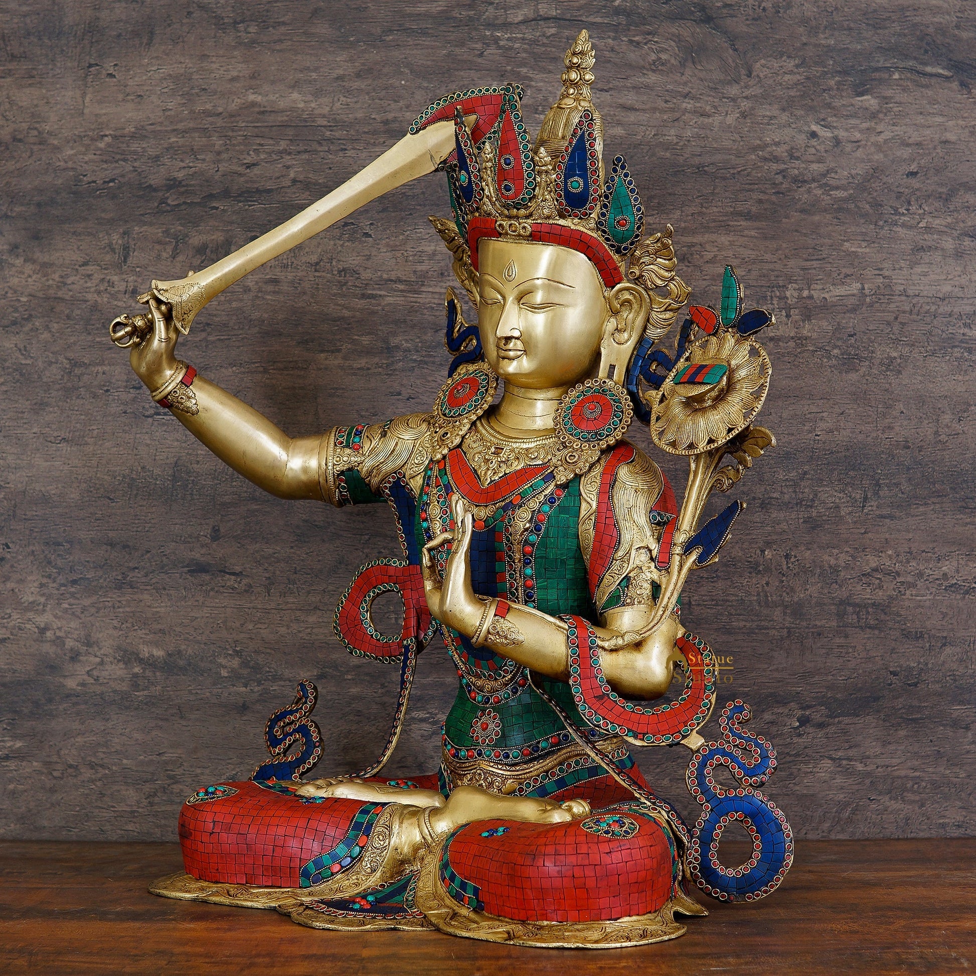 Brass Large Buddhism Goddess Manjushri Statue For Home Docor 32" - Image 3