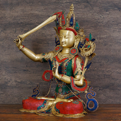 Brass Large Buddhism Goddess Manjushri Statue For Home Docor 32" by vendor-unknown - Buddha (View 3)