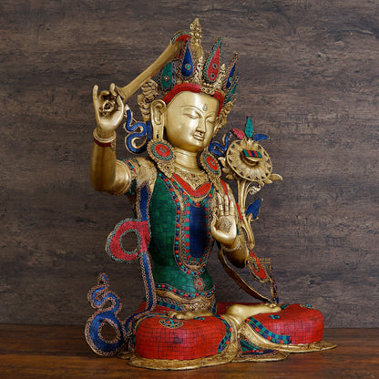 Brass Large Buddhism Goddess Manjushri Statue For Home Docor 32" by vendor-unknown - Buddha (View 4)