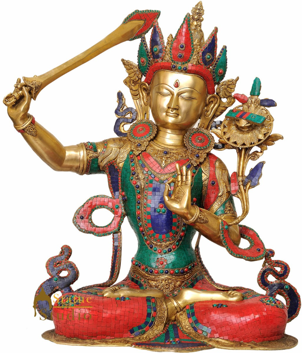 Brass Large Buddhism Goddess Manjushri Statue For Home Docor 32"