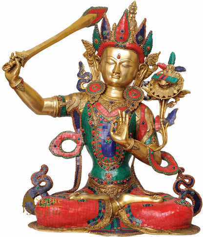 Brass Large Buddhism Goddess Manjushri Statue For Home Docor 32" by vendor-unknown - Buddha (View 6)