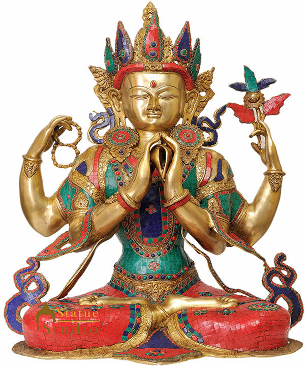 Large Size Chenrezig Shadakshari Four Armed Avalokiteshvara Buddha FengShui 31" - Eco-friendly - Sama Homes
