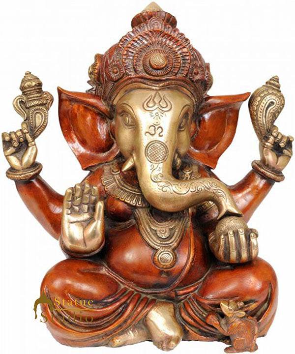 Brass Hindu God Diety Ganpati Murti Religious Décor 12" - Eco-friendly - Sama Homes