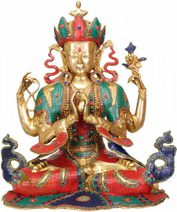 Large Size Chenrezig Shadakshari Four Armed Avalokiteshvara Buddha FengShui 22" - Eco-friendly - Sama Homes