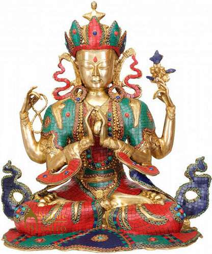 Large Size Chenrezig Shadakshari Four Armed Avalokiteshvara Buddha FengShui 22" by vendor-unknown - Buddha