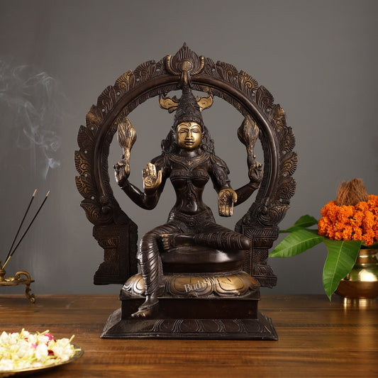 Sama Homes-18 inch brass lakshmi idol with antique brown finish and frame 12 5kg