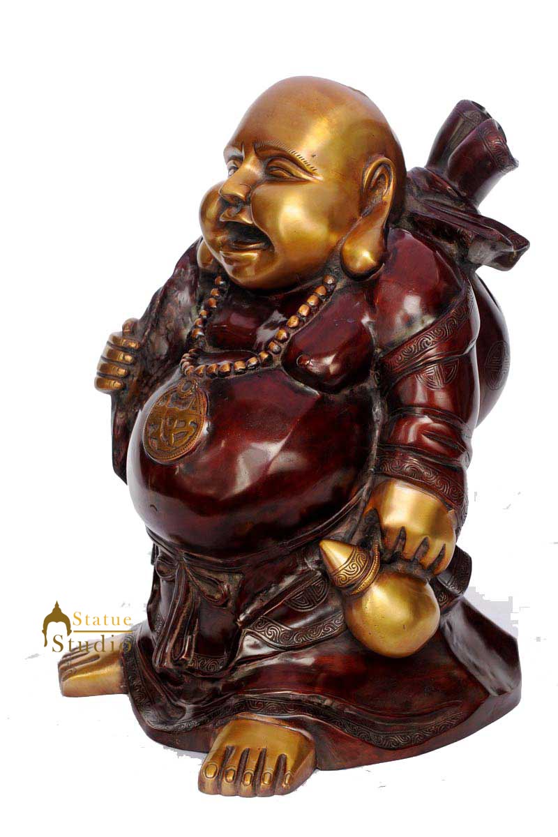 brass Happy Smiling Laughing Buddha Statue Decor 20 Inch