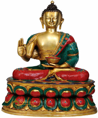 Exclusive Large Size Blessing Buddha Turquoise Coral Masterpiece 39" by vendor-unknown - Buddha