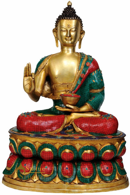 Exclusive Large Size Blessing Buddha Turquoise Coral Masterpiece 39" by vendor-unknown - Buddha (View 2)