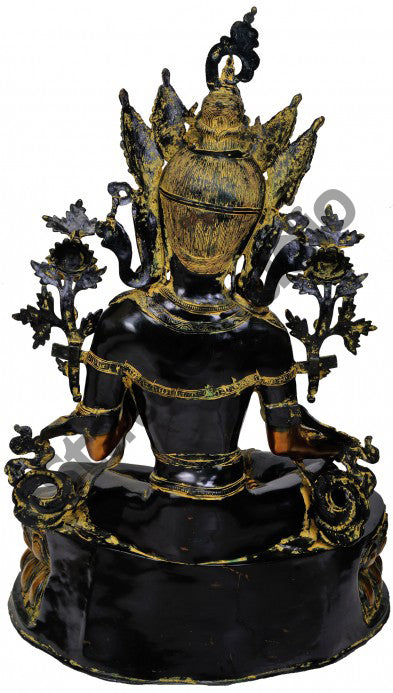 Antique Black Finish Handcrafted Buddha Goddess Green Tara Large Statue 34" - Image 3