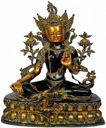 Antique Black Finish Handcrafted Buddha Goddess Green Tara Large Statue 34" by vendor-unknown - Hindu Gods