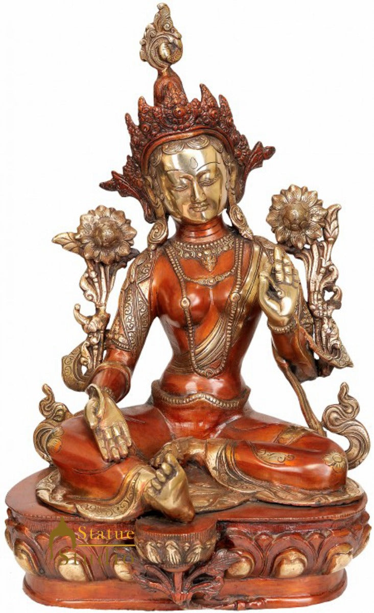 Tibetan Saviour Buddhist Goddess Green Tara Vintage Sculpture 19" - Image 2