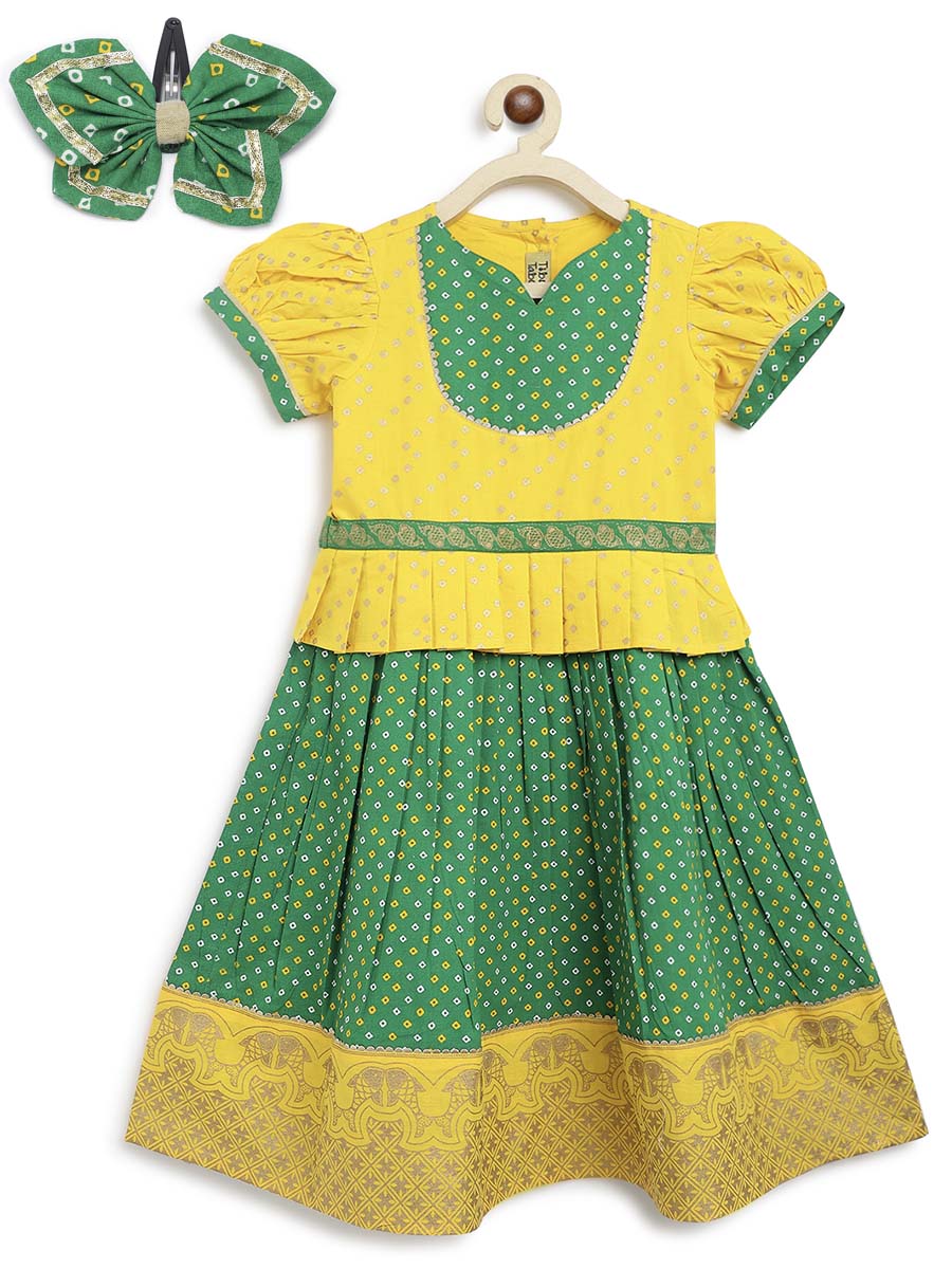 Girl Bandhani Pattu Pavdai-Yellow - Image 4