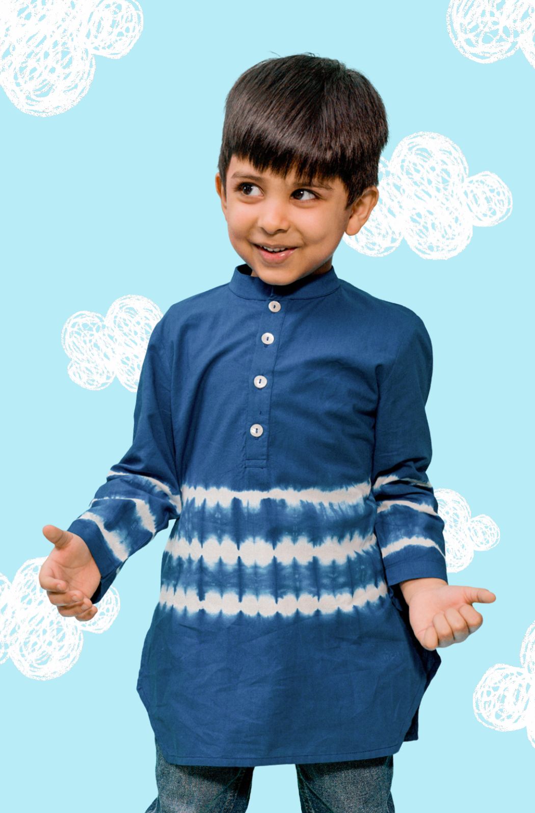 Breezy Lines Kurta - Blue - Eco-friendly - Sama Homes
